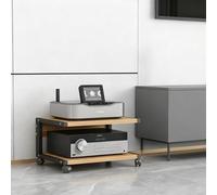 Support multimédia moderne à 2 niveaux avec roulettes en noyer - Meuble TV mobile et étagère de rangement pour bar à domicile et karaoké - Design compact (50 x 40 x 30 cm)