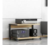 Support multimédia moderne à 2 niveaux avec roulettes en noyer pour TV et armoire stéréo - Support de rangement mobile pour bar à domicile et karaoké - Design compact (50 x 40 x 45 cm)