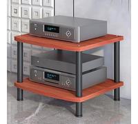 Support multimédia moderne en bois avec cadre en acier carbone 2 niveaux AV stéréo pour récepteur TV, lecteur DVD, projecteur - Rack de divertissement élégant marron 60 x 54 x 44 cm