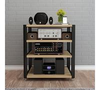 Support multimédia pour TV et jeux vidéo - Étagère de divertissement AV avec bandes d'alimentation, écran DVD et CD, projecteur et organiseur de console, couleur bois, parfait pour le cinéma maison.