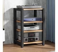 Support multimédia réglable à 2/3/4 niveaux pour tourne-disque et projecteur multifonction avec étagères Jaune 85 cm - Idéal pour home cinéma et salon