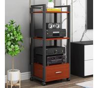 Support multimédia roulant avec rack audio réglable, armoire de rangement à 4 niveaux, étagère stéréo ouverte, cadre en acier robuste, finition naturelle, tiroir inclus, 50 x 40 x 100 cm