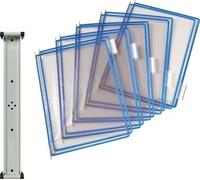 Support mural 10 plaques pochettes bleu avec cadre en fil de fer, gainé de caoutchouc pour DIN A4