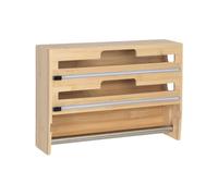 Support Mural 3-en-1 Relaxdays pour essuie-Tout, alu et Film Alimentaire, Bambou, H x L x P: 25 x 37 x 10 cm, Naturel