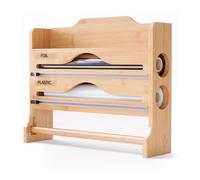 Support Mural 3 en 1 Relaxdays pour Rouleaux de Papier, Aluminium, Film Alimentaire, Bambou, H x L x P : 27 x 35 x 9 cm.