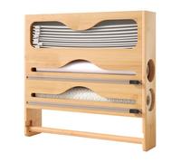 Support mural 4 en 1 Relaxdays pour rouleaux, essuie-tout, film alimentaire, bambou, H x L x P : 33 x 34,5 x 7 cm.