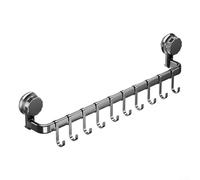 Support mural à ventouse pour ustensiles de cuisine - 10 crochets en acier inoxydable - Sans perçage - Organiseur de rangement amovible - Construction ABS - Économie d'espace - Gris - 50 cm - Pour