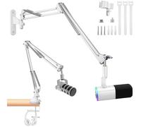 Support mural blanc pour microphone et bras de micro compatible avec Shure FIFINE Blue Yeti, Razer, HyperX Kit de micro pour diffusion, podcasts, streaming et jeux vidéo
