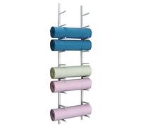 Support Mural Blanc pour Tapis de Yoga, Support de Rangement pour Rouleau en Mousse, présentoir Suspendu en métal pour Tapis, Organisateur de Tapis d'exercice (6 Niveaux)