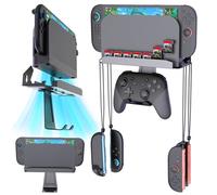 Support mural compatible avec Switch 2/Switch OLED - Organiseur en métal pour console, station d'accueil, jeux - Avec ventilation améliorée et protection EVA - Matériel de montage inclus - Peu