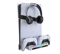 Support mural console pour PS5/PS5 Slim/PS5 Pro, support mural universel pour manette de jeu, support de charge pour casque d'écoute avec lumière RVB