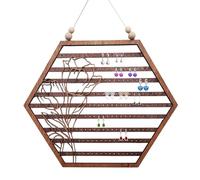 Support mural de bijoux - Organisateur de rangement de boucles d'oreille en bois, Moon Hexagon Design | Affichage de boucle d'oreille murale pour les femmes, les filles, la chambre, la coiffeuse, la d