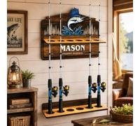 Support mural de canne à pêche vertical personnalisé pour canne à pêche, cadeau de pêcheur pour papa, support de canne à pêche en bois pour garage, panneau d'art décoratif de pêcheur