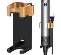 Support mural en aluminium pour fer à friser Dyson Airwrap Styler - Organiseur en métal pour divers bâtons de cheveux bouclés (noir et doré)