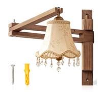 Support Mural en Bois, Bras Pliant Réglable Beige Rétro | Fixation Murale pour Suspensions et Éclairages, Finition Bois Rustique, Installation Facile Composants Inclus
