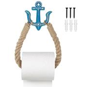 Support mural en forme d'ancre nautique, rouleau de corde de jute et porte-serviettes pour décoration de salle de bain sur le thème de la plage côtière, design en fonte bleue
