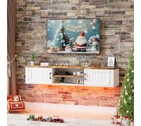 Support mural flottant avec prise de courant et lumières LED, étagère flottante de 160 cm pour téléviseur avec rangement, centre de divertissement de ferme pour téléviseurs jusqu'à 80", console