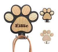 Support mural gravé pour laise canine personnalisable - Porte-attache mural à patte sculptée en bois naturel, permettant l'ustomisation de noms et initiales, Patère décorative pour accrocher laises
