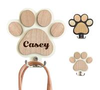 Support mural gravé pour laise canine personnalisable - Porte-attache mural à patte sculptée en bois naturel, permettant l'ustomisation de noms et initiales, Patère décorative pour accrocher laises