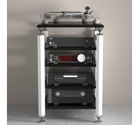 Support mural moderne pour enceintes et appareils multimédias avec roulettes, tour de rangement audio-vidéo mobile pour chaîne stéréo, platine vinyle, récepteur et autres équipements électro