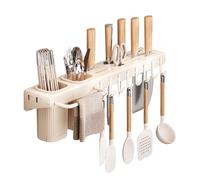 Support mural multifonction pour couteaux, fourchettes et baguettes | Support noir de 60 cm avec 10 crochets pour cuisine, maison et hôtel