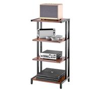 VEVOR Meuble Audio Visuel 4 Niveaux, Étagère Multimédia en Bois, Support Multimédia avec LED, Hauteur Réglable, pour Lecteurs DVD/Décodeurs de Câbles/Consoles de Jeux, Salle d'Enregistrement, Marron