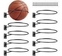 Support Mural Pour Ballon, 10 Pièces Support Mural Pour Ballon De Rangement Avec 20 Vis Universel Supports Muraux En Métal Noir Pour Ballon De Basket-Ball, Football, Rugby, Volleyball