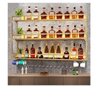 Support mural pour bouteille de vin avec lumière LED, étagère en métal pour vin, étagère à vin finition dorée pour maison, bar, salle à manger, cuisine, solution de rangement élégante