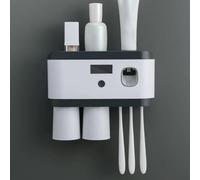 Support mural pour brosse à dents avec distributeur de dentifrice intégré, rechargeable via USB ou source de lumière, 60 jours en veille, plateau de rangement pour comptoir de salle de bain (noir)