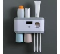 Support mural pour brosse à dents rechargeable USB UV désinfectant et support avec distributeur de dentifrice intégré pour salle de bain (gris)