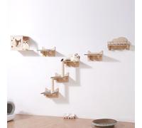 Support mural pour chats VEVOR, étagère murale pour chats et perchoir avec tremplin, nid, planche barrière et arbre à chat, meuble flottant pour chats, poids jusqu'à 18 kg, lot de 5