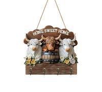 Support mural pour clés - Décoration 2D plate en forme de tête de vache en bois, plaque de rangement multi-crochets en bois, silhouette de taureau rustique | Crochet de rangement en bois pour couloir