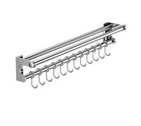Support mural pour couteaux, support d'ustensiles de cuisine économiseur d'espace avec crochet, support de rangement pour pelle d'ustensiles de cuisine, facile à nettoyer (Silver, 50CM+10Hooks)