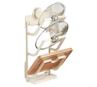 Support mural pour couvercle de casserole avec plateau de vidange, gain de place, pour porte d'armoire ou mur, installation sans perçage, avec ventouse, gris (blanc L)