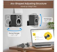 Support Mural Pour Enceinte, Rotation Inclinaison Ajustable Support Enceinte Murale, Support Enceinte Mural Jusqu'à 3,5 Kg, Noir