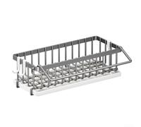 Support mural pour évier de cuisine avec plateau d'égouttement pour brosses, éponges et chiffons en acier inoxydable avec trous de drainage pour ustensiles et épices (gris)