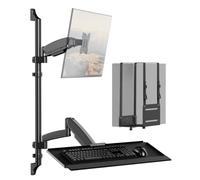 Support mural pour moniteur avec plateau pour clavier et support pour PC, support mural 3 en 1, station de travail réglable en hauteur et bras entièrement mobiles pour écrans de 13 à 32 pouces, VESA