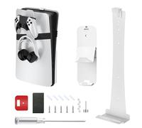 Support mural pour PS5 Pro/Slim Disc et Digital Edition, kit de support vertical en acier robuste avec crochet de rangement pour manette de casque pour console de jeu P5 universel (blanc)