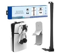 Support mural pour PS5 Slim Disc/Digital Edition, kit de support vertical en acier robuste avec crochet de rangement pour manette de casque et console de jeu PS5 Slim (Noir)