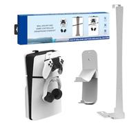 Support mural pour PS5 Slim Disc/Digital Edition, kit de support vertical en acier robuste avec crochet de rangement pour manette de casque pour console de jeu PS5 Slim (blanc)