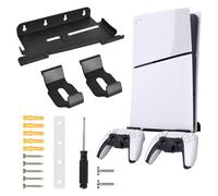 Support Mural pour PS5 Slim, Noir Supports Console PS5 Slim Disc & Digital Editions avec Supports Manette, Fixation à Vis et Niveau à Bulle