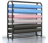 Support mural pour rouleau de tissu, support de rangement pour rouleaux de tissu commercial avec tige de suspension réglable, support de rangement mobile en acier robuste avec roues pour bobine de