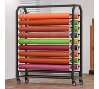 Support mural pour rouleaux de tissu, grand support de rangement commercial pour rouleaux de tissu avec barre de suspension réglable, organisateur robuste en acier avec roulettes pour rouleaux de vi