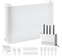 Support Mural pour Routeur, Boîte de Rangement Murale pour Routeur WiFi avec 2 Crochets Adhésifs Muraux Adhésif sans Trace et 2 Crochet Mural sans Trace, 25.6 x 17 x 5.4 cm
