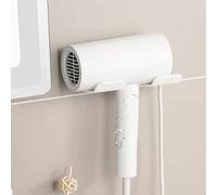 Support mural pour sèche-cheveux sans perçage - Design autocollant - S'adapte à la plupart des sèche-cheveux verticaux - Organiseur de salle de bain pour contrôler l'encombrement du comptoir - Blanc