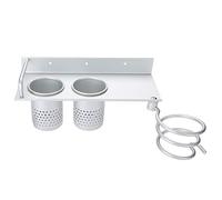 Support Mural pour Sèche-Cheveux, Support de Rangement de Salle de Bain en Aluminium Robuste avec Tasses pour Brosses, Peignes, Ciseaux et Plus Gain de Place Compact,