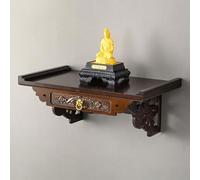 Support mural pour statue de Bouddha - Guan Gong et Guanyin pour temple de la maison, table d'autel en bois avec plateau caché pour prière et méditation