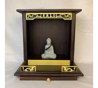 Support mural pour statue de Bouddha - Table d'autel de prière pour sanctuaire - Armoire murale en bois pour la maison, niche bouddhiste - Étagère pour le dieu de la richesse Agoda(noir Walnut, S)