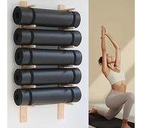 Support Mural pour Tapis De Yoga en Bois, Organisateur Mural en Mousse, Présentoir D'équipement De Sport, pour Sangle De Yoga/Tapis d'exercice, Maison, Salle De Sport, École, Bureau, Garage