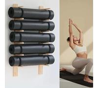 Support mural pour tapis de yoga et d'exercice, étagère de rangement suspendue multifonctionnelle en bois, organisateur d'équipement de musculation à plusieurs niveaux pour rouleau de massage, salle
